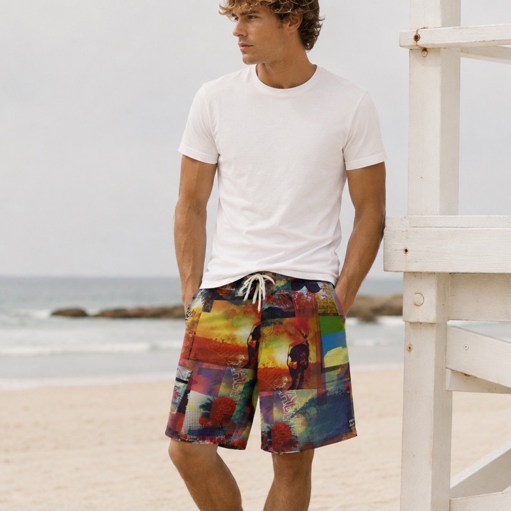 Billabong Vintage Board Shorts Mens 36 Embroidered  Graphic Skull Girl Tropical